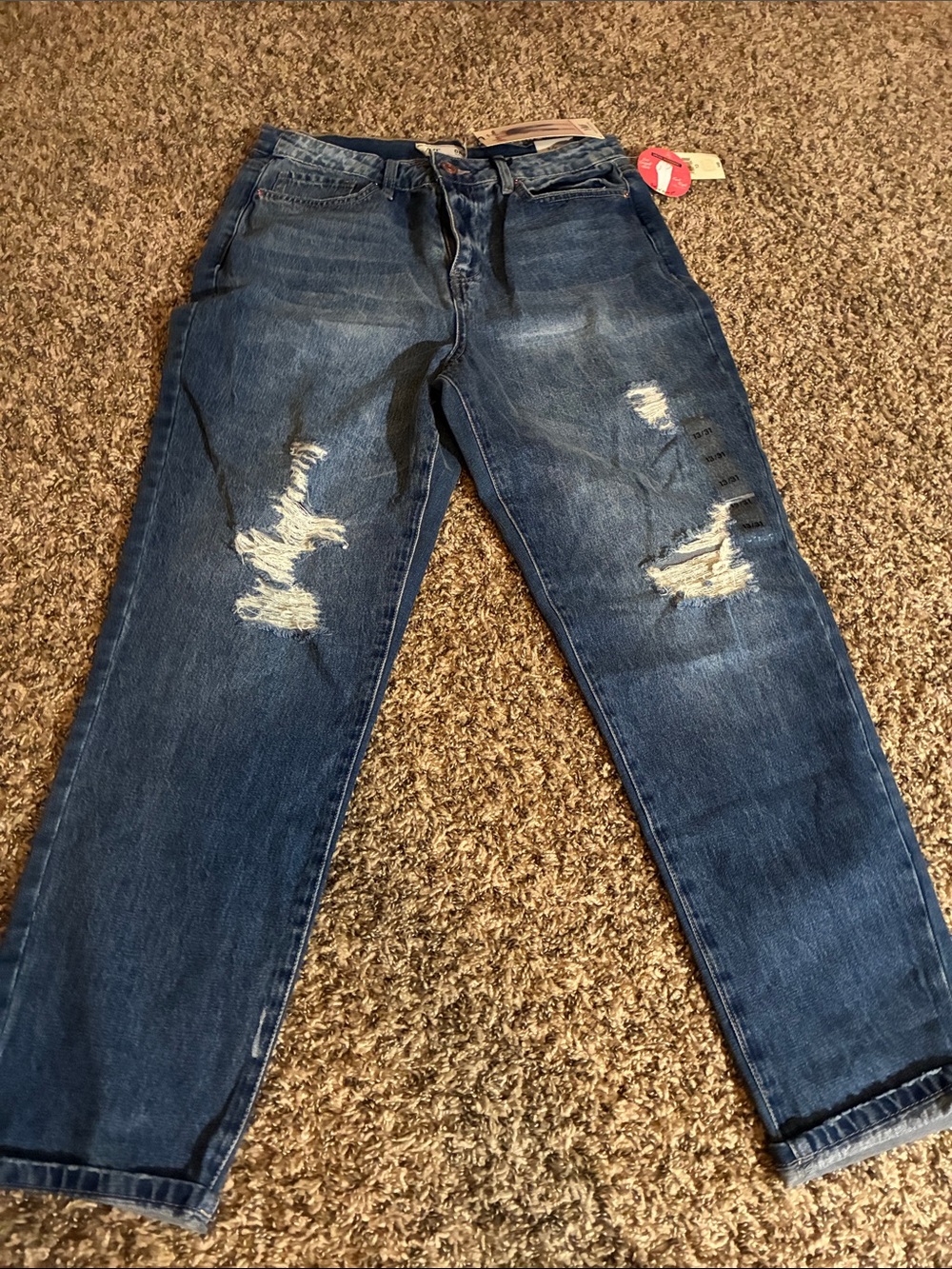 YMI Women's Dark Blue Distressed Mom Jeans